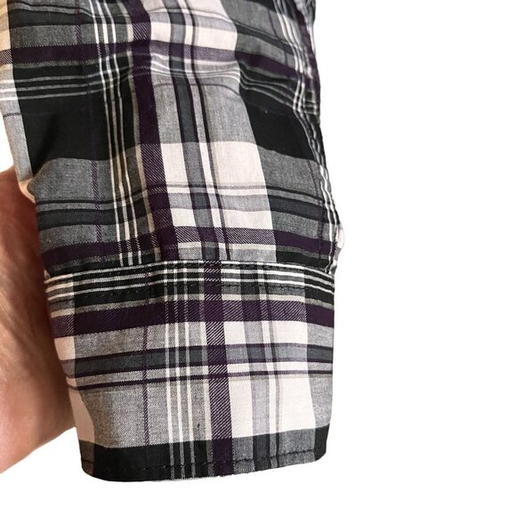 Helix Button Up Shirt Mens L Black White Checkered Plaid Western Roll Up Cuffs - Picture 11 of 12